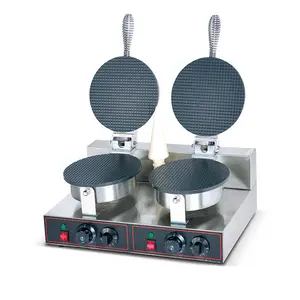 Máquina eléctrica para hacer aperitivos, máquina comercial para hacer helados, conos de Waffle con doble cabezal