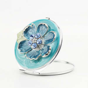 Vintage Enamel Flower Compact <b>Mirror</b> Rhinestone Floral Metal Accent Dual Sided HD Glass Folding Pocket <b>Makeup</b> <b>Mirror</b> Wholesale - Product Image 2