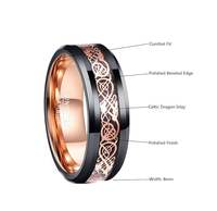Anneau de mariage en argent/noir/or rose avec incrustation de météorite, bois de koa, bois de zèbre, flèches en tungstène de 8 mm, style viking, pour la chasse