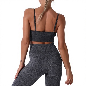 Ensemble de yoga 2 pièces pour femme : Legging taille haute et crop top à fines bretelles, couleur unie, sans couture, respirant, vêtements de sport - Product Image 4