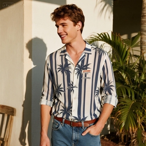 <span class=keywords><strong>Camicia</strong></span> da uomo elasticizzata con colletto cubano estiva leggera a maniche corte con bottoni e <span class=keywords><strong>camicia</strong></span> con tasca per le vacanze al mare - Product Image 3