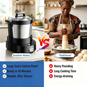 Robot culinaire électrique intelligent en acier inoxydable 6L 1000W pour la préparation de Fufu et d'igname pilée, idéal pour les plats africains - Product Image 3