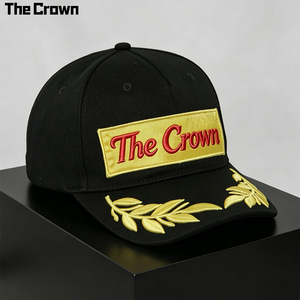 Gorra de béisbol estructurada de 6 paneles personalizada al por mayor con parche tejido y bordado, visera curva, diseño de corona de laurel, fabricante - Product Image 3