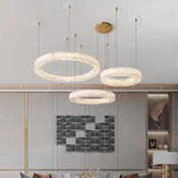 Lustre LED rond en laiton et albâtre, style nordique, moderne et luxueux, hauteur et luminosité réglables, pour salon