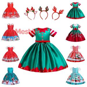 MS Colorful Christmas Cartoon Multiple Style Santa Claus Print Girls Lace Patchwork <b>Princess</b> Dress - Product Image 1