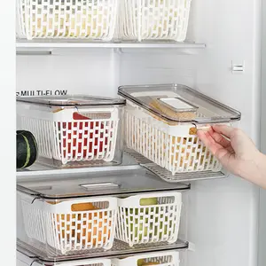 Trasparente Scatola di Immagazzinaggio Con Cesto di Scarico Del Frigorifero Organizer Frigo Box Organizzatore di Immagazzinaggio Della Cucina