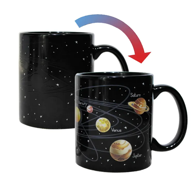 Taza impresa con cambio de calor de cerámica Galaxy con logotipo personalizado de 330ml, taza personalizada única para café, té, leche