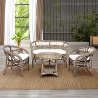 Ensemble de salon indonésien inspiré de Mandalino Kubu, confortable et modulaire, en rotin et bois, fait main, table basse et chaises – Vente chaude