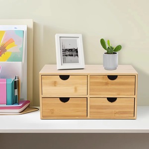 Bamboo Desktop Organizer 4 <b>Drawers</b> Natural Wood Grain <b>Office</b> Storage <b>Drawer</b> <b>Unit</b> - Product Image 2