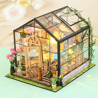 Kit de maison de poupée miniature DIY pour serre de fleurs avec lumière LED, kit de maison de fleurs miniature 3D pour adultes