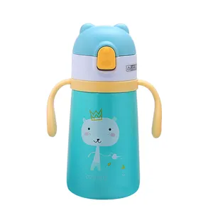 Kids Water Bottle Straw Toddler Water Drinking Bottle Portable Sport Kettle  With Carrying Loop Children Water Cup Leak Proof Sports Drinking Sippy Cup