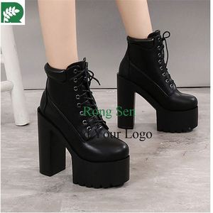 รองเท้าส้นสูงมีซิปผูกเชือกสุดเซ็กซี่สำหรับผู้หญิง, ไซส์<span class=keywords><strong>43</strong></span>รองเท้าส้นหนารองเท้าผู้หญิงส้นสี่เหลี่ยม - Product Image 3