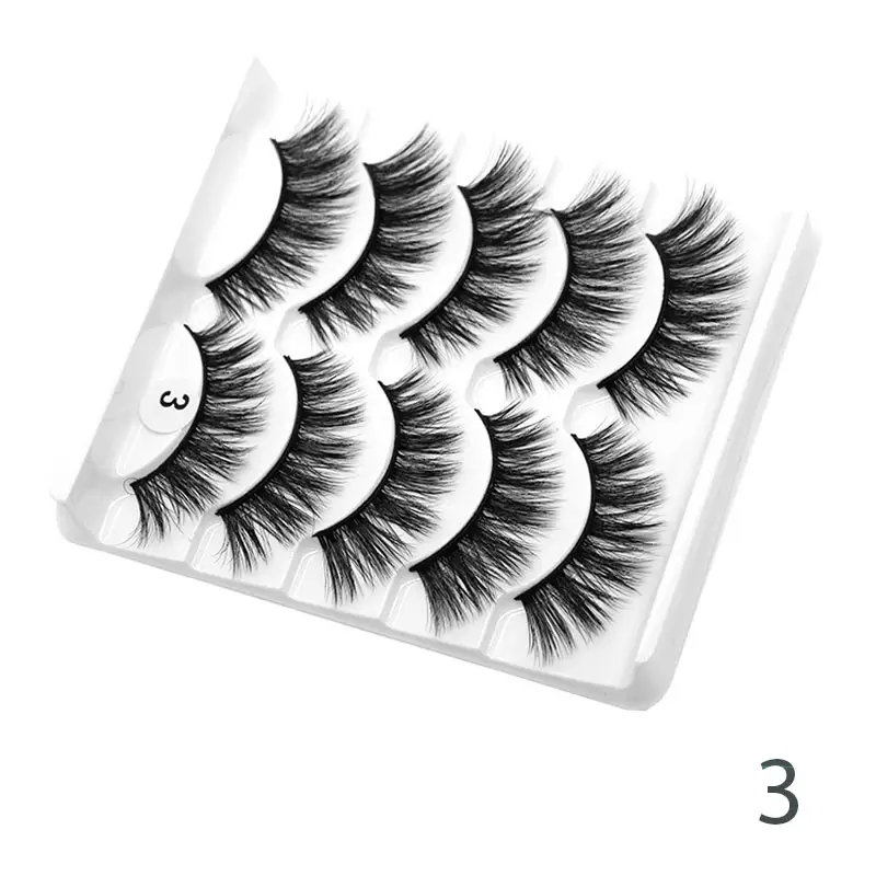 गर्म बेच 5 जोड़े पैकिंग 3D सिंथेटिक बाल झूठी eyelashes आरामदायक कर्लिंग 3D बहु-परत शैलियों झूठी eyelashes