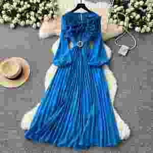 Vestido Midi Elegante de Primavera 2025 para Mujer, con Pliegues, Manga Farol, Corte Imperio y Encaje 3D - Product Image 2