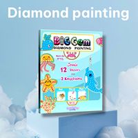Kit de Peinture Diamant Grandes Pierres Précieuses Animaux Marins DIY – Créez 12 Autocollants & 2 Porte-clés – Cadeau Fait Main pour Enfants Garçons Filles
