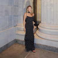 Lonsure Y2295 Nouvelle Robe d'été haut de gamme sans manches à pois avec col foulard et bords à volants