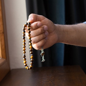 Vero occhio di tigre perline di preghiera islamica pietra naturale 33 perline Tasbih Misbaha Tasbeeh <span class=keywords><strong>rosario</strong></span> Sibha Tasbih 33 gioielli musulmani 10mm - Product Image 4