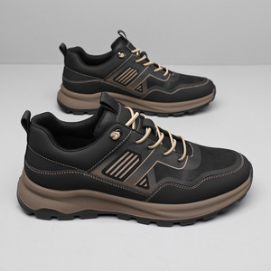 Men's Chunky Lace Up PU Leather Casual Shoes Round <b>Toe</b> Mesh Lining Rubber Outsole Cushioned Walking Style Shoes - Product Image 2