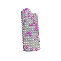 Étui de protection pour briquet, incrusté de perles et de strass, fait main, luxueux, avec coque extérieure en cristal et perles