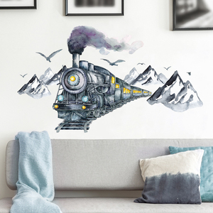 Pegatina de pared de tren de <span class=keywords><strong>vapor</strong></span> rodeado por montañas, papel <span class=keywords><strong>tapiz</strong></span> de vinilo extraíble para habitación de niños, calcomaní<span class=keywords><strong>a</strong></span> de pared para sala de estar - Product Image 4