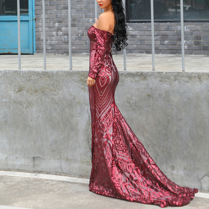 <span class=keywords><strong>Abito</strong></span> da Sera Vintage da Donna, Spalle Scoperte, Sexy ed Elegante, con Paillettes, per Banchetti e <span class=keywords><strong>Red</strong></span> <span class=keywords><strong>Carpet</strong></span>, Lunghezza a Terra - Product Image 2