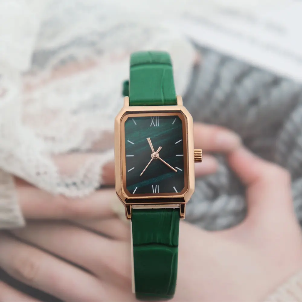Green Small Square Women Cheap PU Leather Strap Girls Quartz Watches Wrist Classic Alloy Ladies Charm Custom Watches