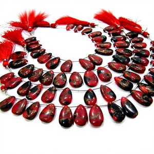 Perles en cuivre turquoise rouge, forme poire, lisses, taille 10x16 à 12x20mm, couleur rouge ombrée, brin de 8 pouces de long - Product Image 1