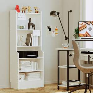 خزانة كتب بيضاء مثبتة على الحائط من 5 طبقات رف كتب زاوية طويل مع مساحة تخزين للعرض لتزيين غرفة النوم - Product Image 2