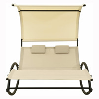 Chaise longue double avec pare-soleil et roues pour patio, cour et pelouse Noir