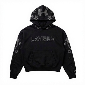 Women Heavyweight Hoodie 500gsm Cotton Fleece <b>Rhinestone</b> Badge Graphic <b>Crop</b> <b>Top</b> Pullover Streetwear Wholesale Custom Bulk OEM - Product Image 1