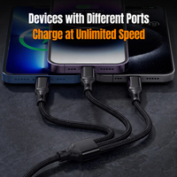 Câble de charge rapide 3 en 1 3 en 2 100W, câble de charge multi-prise en nylon tressé en alliage de zinc pour téléphone portable L Micro USB Type C