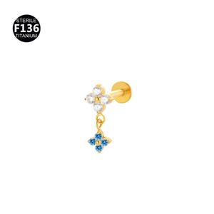 Piercing F136 en Titane Plaqué Or 18K, 0,9 mm, à Filetage Interne, pour Lèvre, Cartilage d'<span class=keywords><strong>Oreille</strong></span>, <span class=keywords><strong>Tragus</strong></span>, avec Pendentif Floral Pavé de Zircone Cubique, Cadeau - Product Image 6