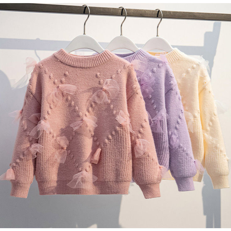 Kids Unisex O Neck Flower Cardigan