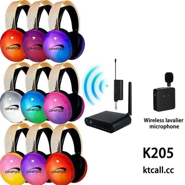 Gradient Silent Disco System Headset One-to-Many RF 2.4G Wireless LED Over-Ear Party Headphone ENC Noise Cancelling Transmitter