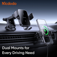 Chargeur de voiture sans fil Mcdodo 543 à double bobine avec fixation automatique, charge rapide 15W, prise automatique 3 voies compatible avec les téléphones pliables