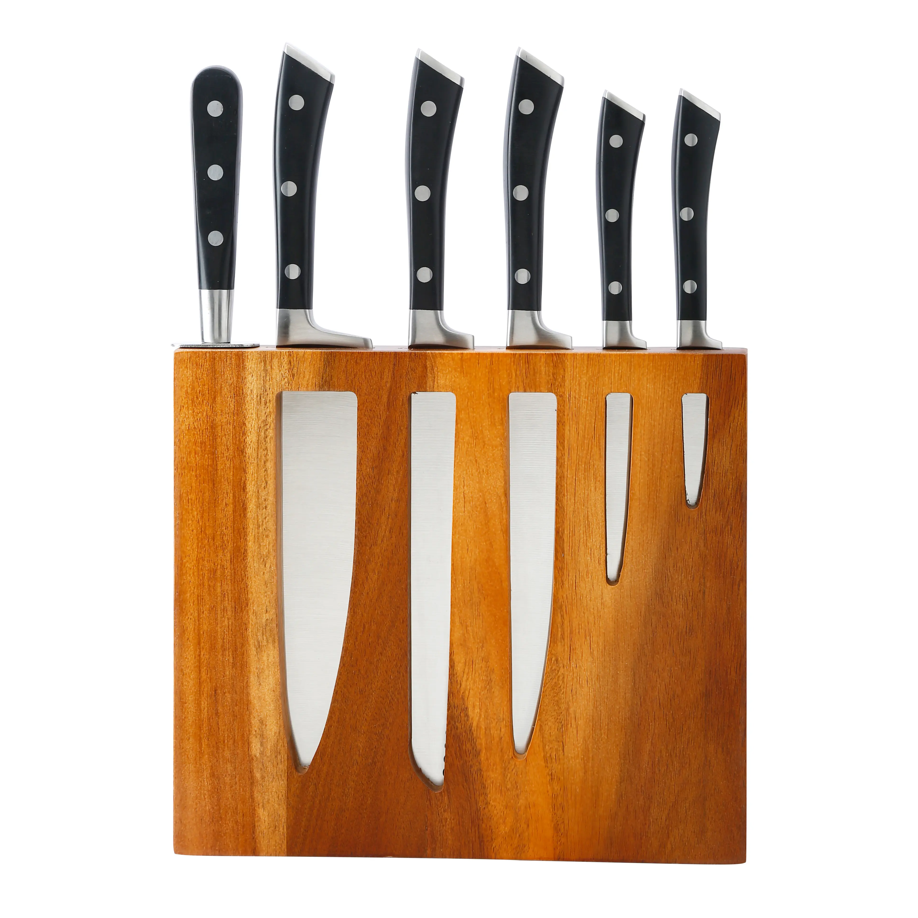 Customized 6 Pieces Stainless Steel Kitchen Knife ABS Black Handle Kitchen Knife Set With Knife Holder