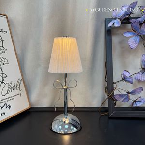 Cross-border pleated fabric retro <b>table</b> lamp with bow decoration, LED cute girly romantic creative rechargeable night light - Product Image 1