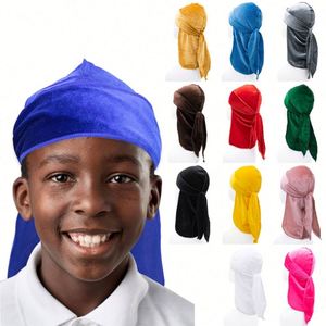 Velvet Baby Durags Kids Durag Toddler for Boys Girls Caps 360 Wave Wide Strap Headwraps Long Tail Turban Promotion <b>Gifts</b> - Product Image 1