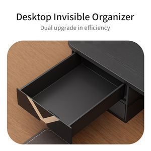 黒のコンピューターモニター高さスタンド、二重層の引き出し、より多くのスペースを提供可能、無垢材製 - Product Image 2