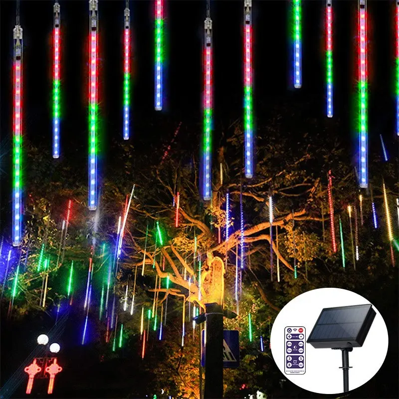 Solar Led String Light LED Solar Meteor Shower Rain String Lights Colorful Garland Lights For Home Wedding Christmas Tree Outdoor Decoration Light