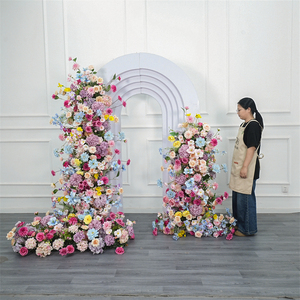 Customizable Colorful Realistic <b>Artificial</b> Silk Flowers Wedding Arch Backdrop High Quality Modern Style Rose Arch Runner - Product Image 1
