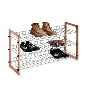 High Quality China Supplier Assemble Organizer 3 Tier Mesh Metal Shoes Rack Multifunctional, Portable Shoes Organizer Shelf