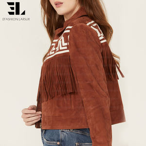 سترة جاكار مخصصة من LARSUR بتصميم فرو صناعي مع شراشيب وسحاب للدراجات النارية والسباقات - Product Image 5