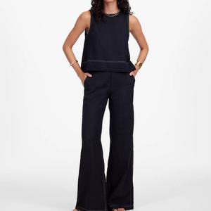 Conjunto de Lino de Verano 2025 para Mujer, Estilo Casual Europeo Americano, Top sin Mangas, Pantalones Anchos Holgados, Traje de Dos Piezas - Product Image 2