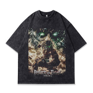 T-shirt à manches courtes imprimé directement avec motif d'anime japonais pour hommes et femmes, style streetwear vintage, délavé et vieilli - Product Image 3