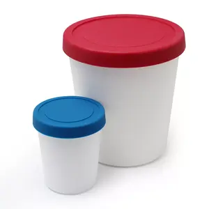 Logotipo personalizable 2023, vaso de hielo de plástico de silicona reutilizable respetuoso con el medio ambiente, contenedor de crema, tapa de vaso, bañera de helado reutilizable sostenible