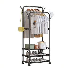 Appendiabiti in Metallo a Tre Livelli, Guardaroba Portatile da Terra, Design Minimalista con Scarpiera Integrata - Product Image 1