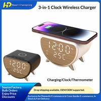 Jam Alarm Meja Pengisi Daya Nirkabel All-in-one dengan Termometer dan Layar Digital, Pengisian Cepat 15W