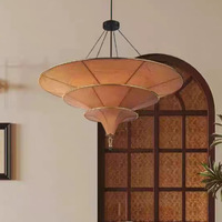 Lampe suspendue de style Asie du Sud-Est en fer et osier, en forme de parapluie, avec papier parchemin, hauteur réglable, marron, style Mid-Century