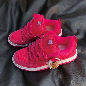Unique Wooden Decor Vate Pink Sneakers, <b>Rope</b> Lace up Breathable Mesh, <b>Thick</b> Sole Casual Platform Shoes for Street & Commute - Product Image 2